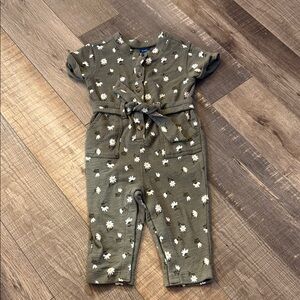 Kids Olive Green Floral Jumpsuit